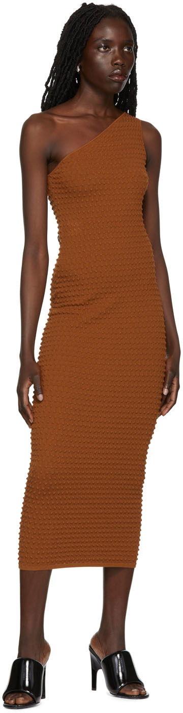 Šaty Helmut Lang Helmut Lang One Shoulder Textured Midi Dress Hnedá | M04HW704, 3