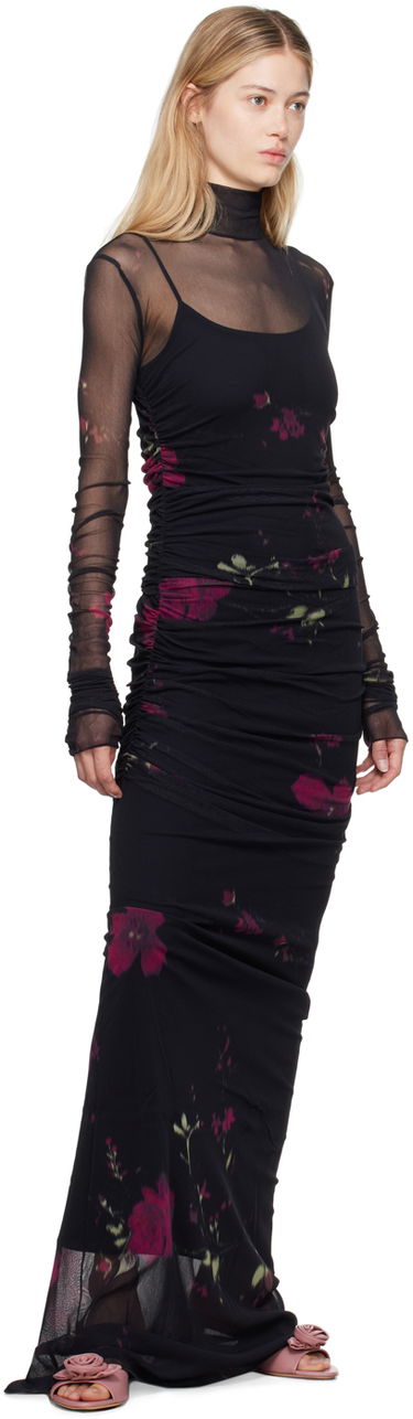 Šaty Blumarine Rose Print Sheer Maxi Dress Čierna | A422A531A, 3