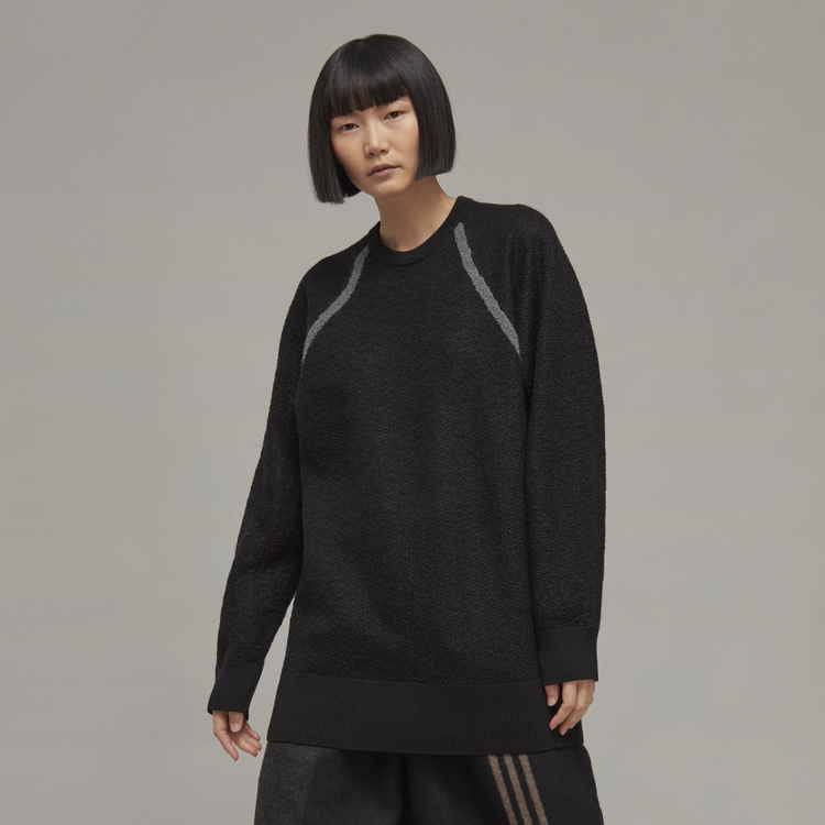 トップス Y-3 W CLASSIC SHEER KNIT CREW SWEATER Y-3 Adidas Y3 Classic Sheer Knit Crew Neck Sweater In Black