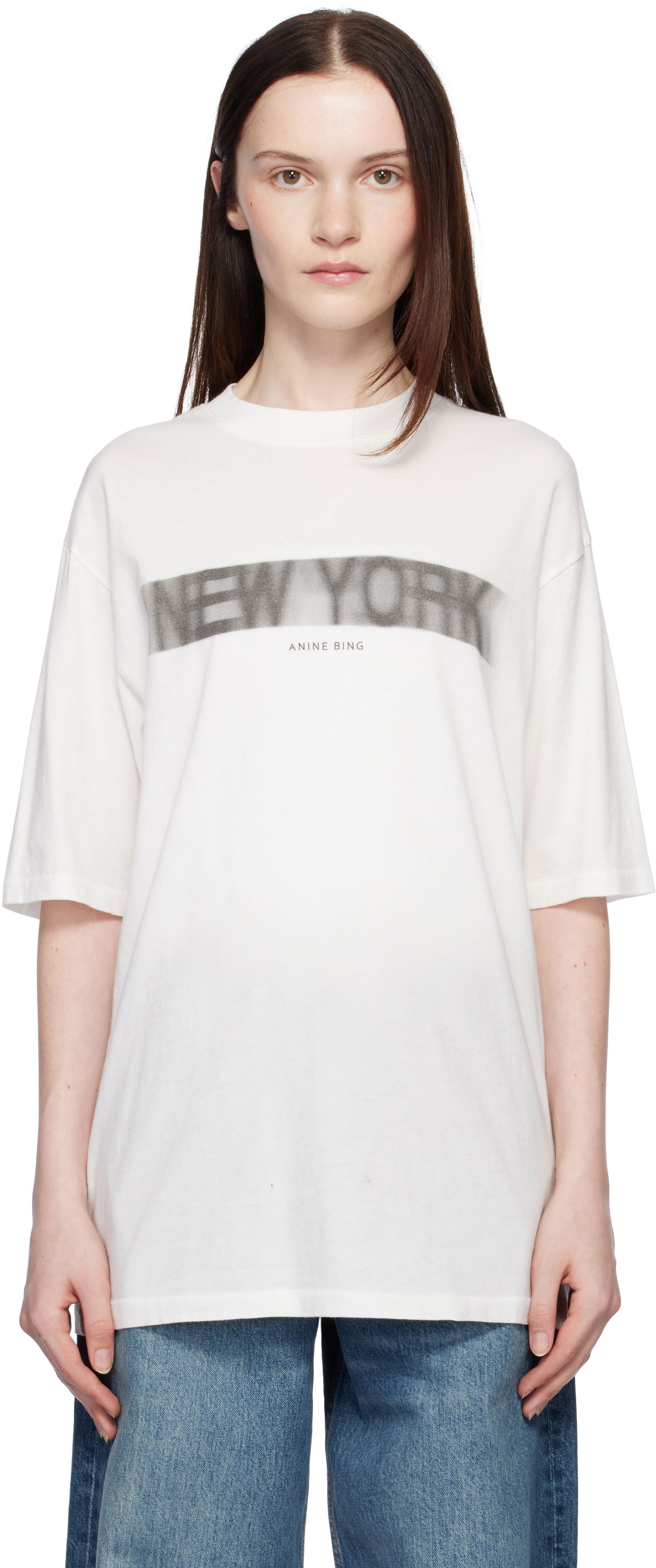 Tričko Anine Bing Cason Graphic Print Cotton T-Shirt Biela | A-08-10131-IVY1, 0