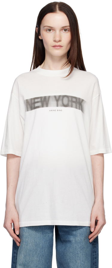 Tričko Anine Bing Cason Graphic Print Cotton T-Shirt Biela | A-08-10131-IVY1, 0