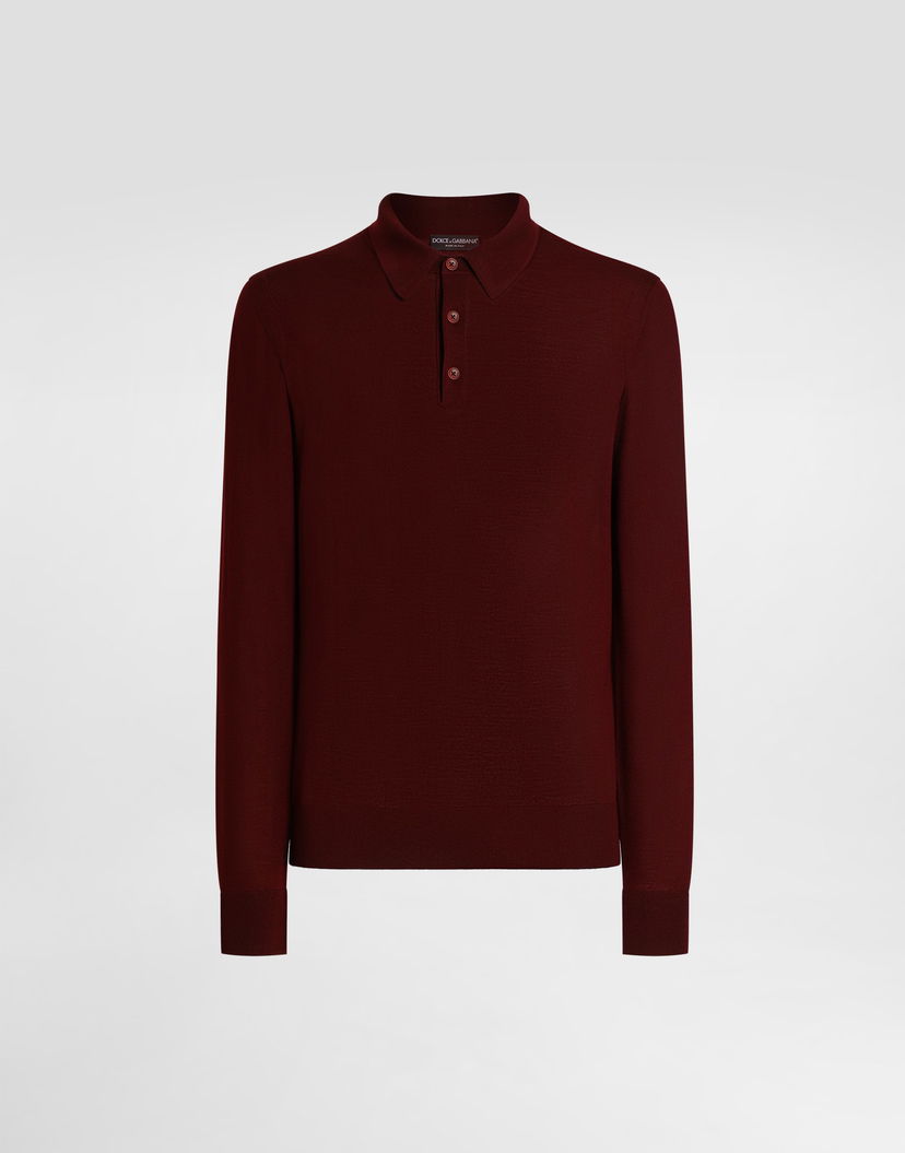 Polo tričko Dolce & Gabbana Dolce & Gabbana Fine-Gauge Wool Long Sleeve Polo Shirt Vínová | GXZ25TJDVBVF0130