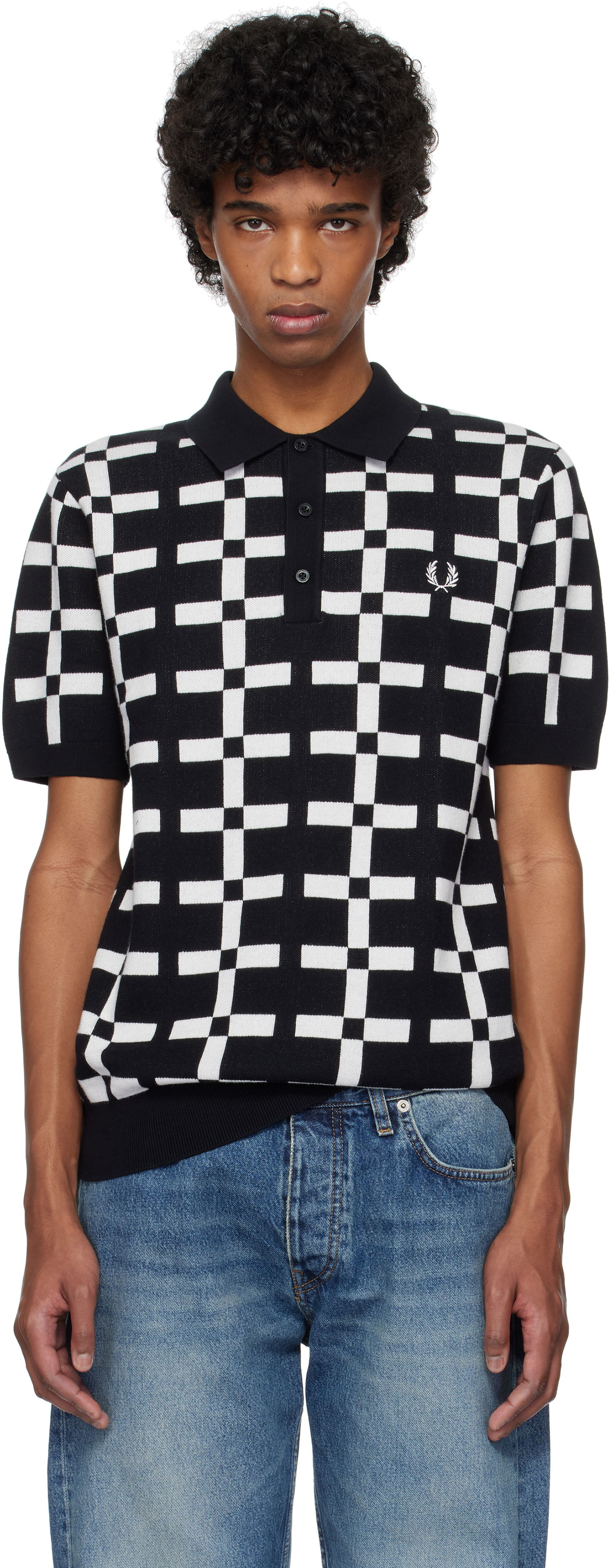 Polo tričko Fred Perry Fred Perry Geometric Jacquard Knit Polo Čierna | K9719, 0