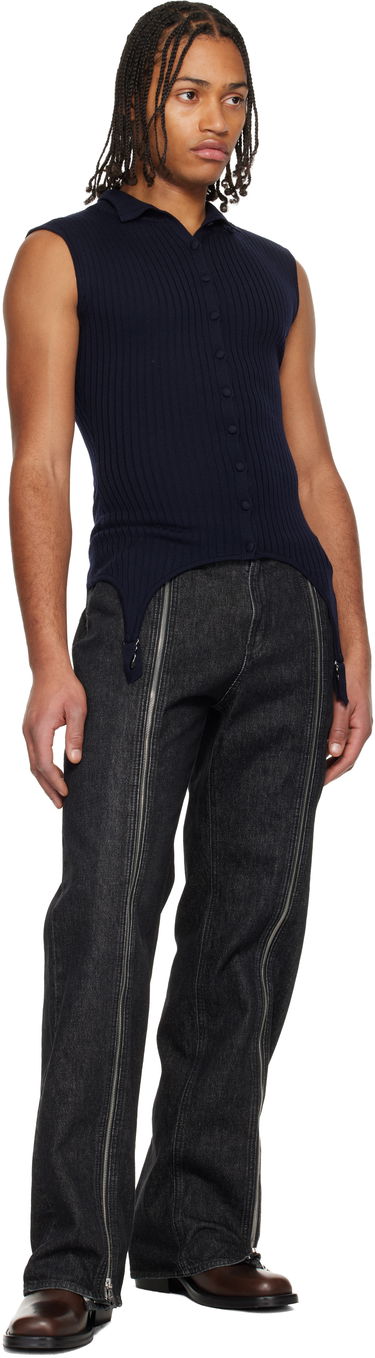 Polo tričko Jean Paul Gaultier 'The Garter Waistcoat' Sleeveless Ribbed Knit Polo Top Navy | 25/04-W-PO025-K012-59, 3