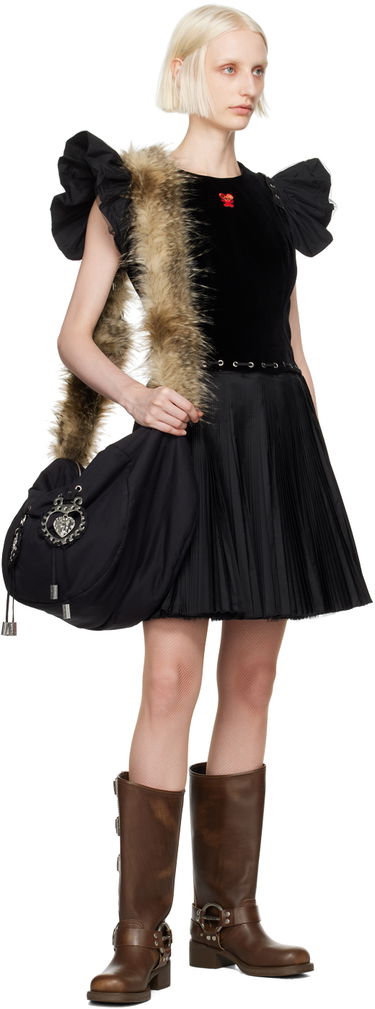 Šaty Chopova Lowena Velvet and Pleated Mini Dress Čierna | 1255, 3