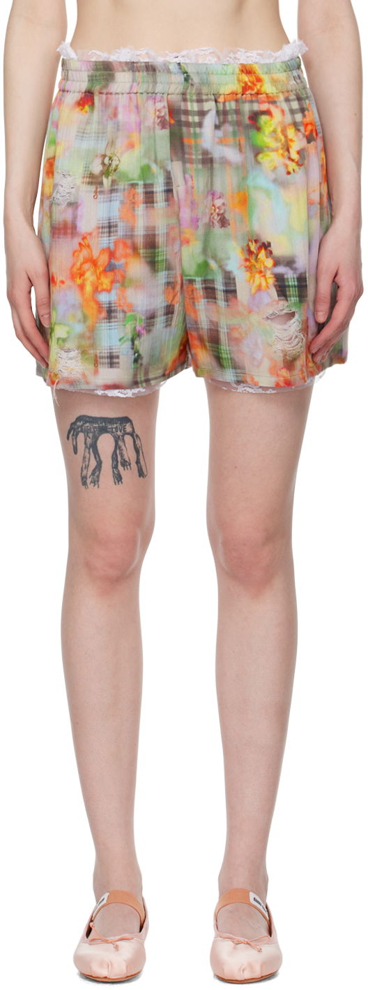 Collina Strada Odeon Floral-Print Lace-Trim Shorts