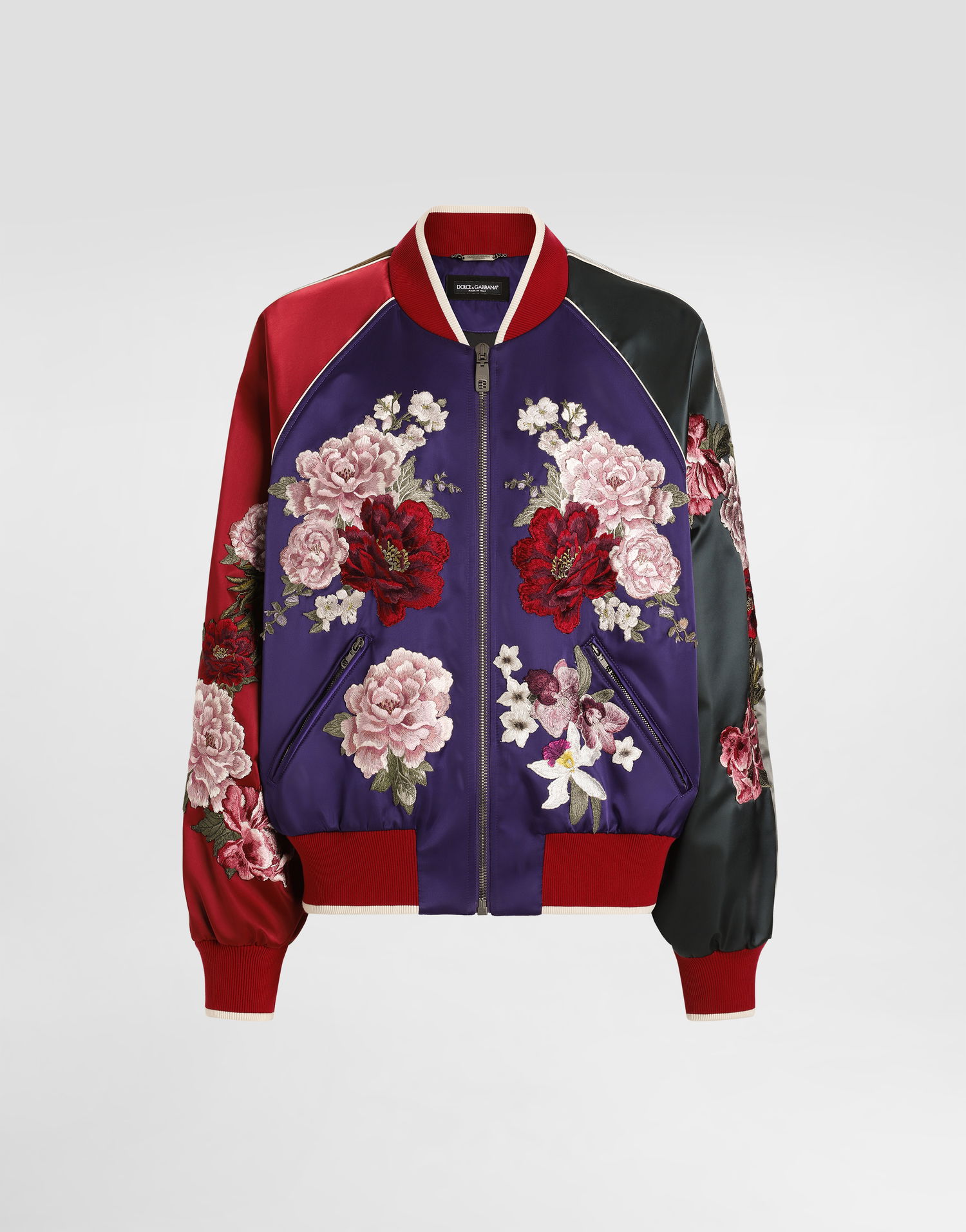 Bomber bunda Dolce & Gabbana Dolce & Gabbana Satin Floral Embroidered Bomber Jacket Fialová | G9ZA9ZGJ063S9000, 0