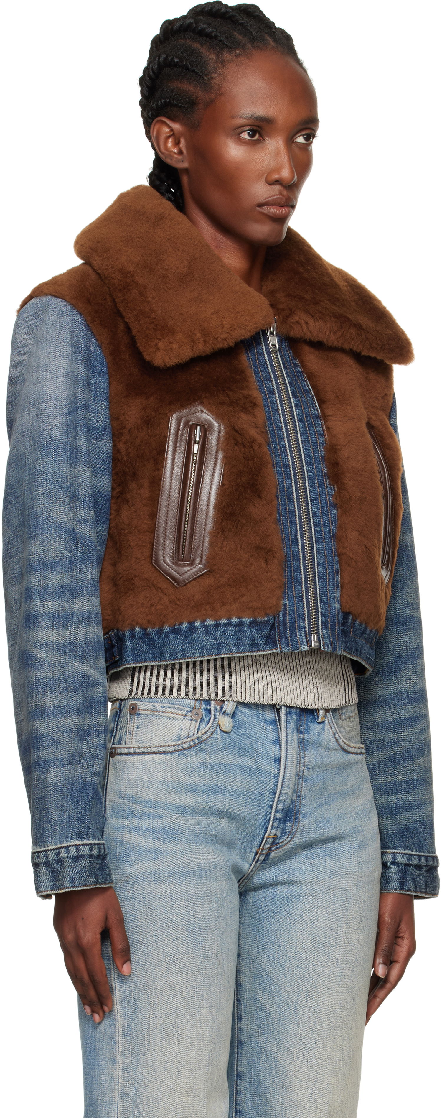 Bunda R13 R13 Cropped Denim & Faux Fur Jacket Modrá | R13WD178-D246A, 1