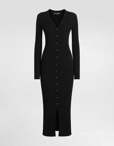 Šaty Dolce & Gabbana Dolce & Gabbana Long Ribbed Knit Midi Dress with Button Closure Čierna | FXV37TJCVXGN0000, 0