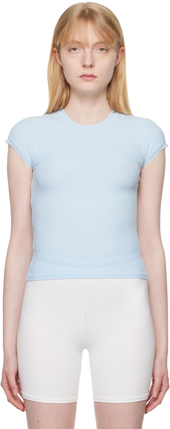 Tričko SKIMS Blue Soft Lounge Lace T-Shirt Modrá | ST-SST-5688W, 0