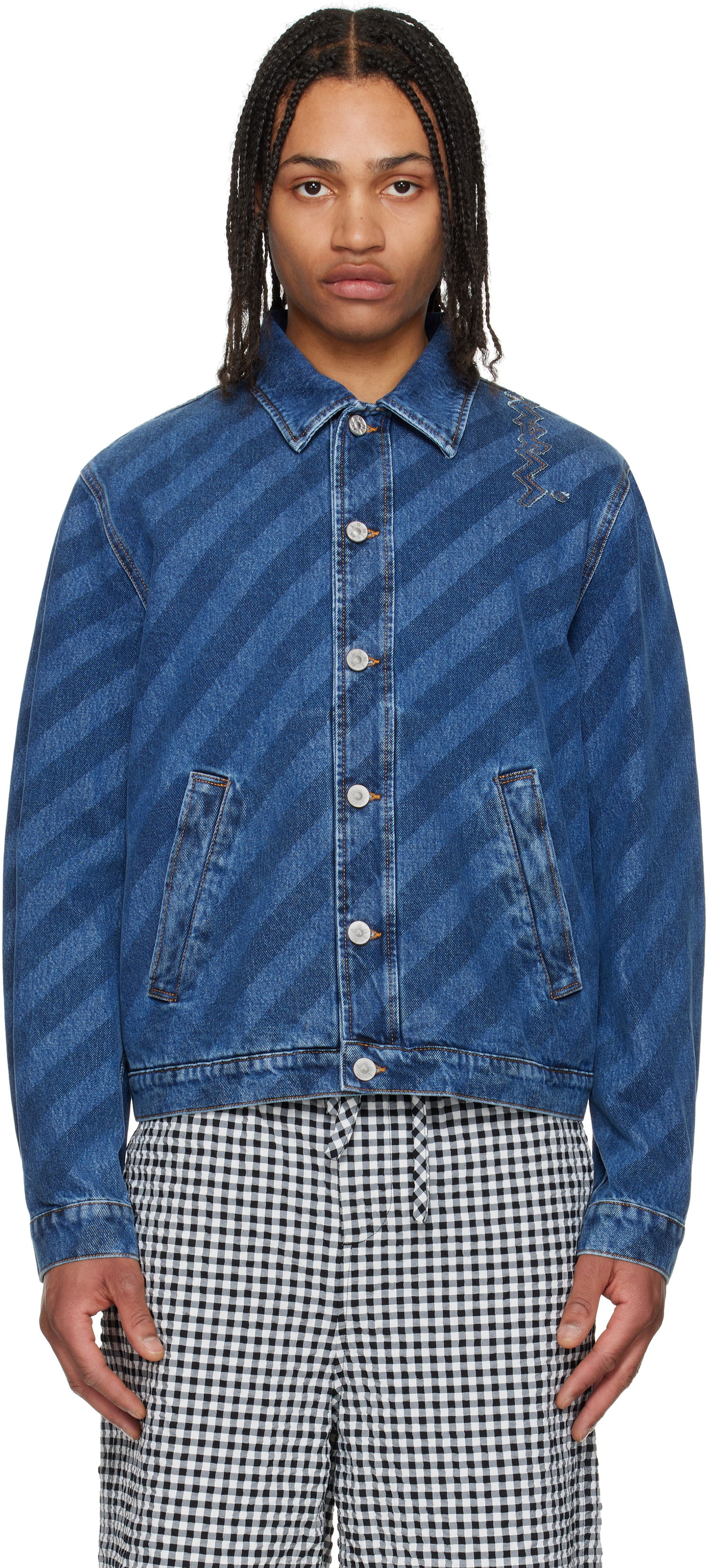 Bunda Marni Marni Striped Denim Jacket Modrá | JUJU0050S0 USCX36, 0