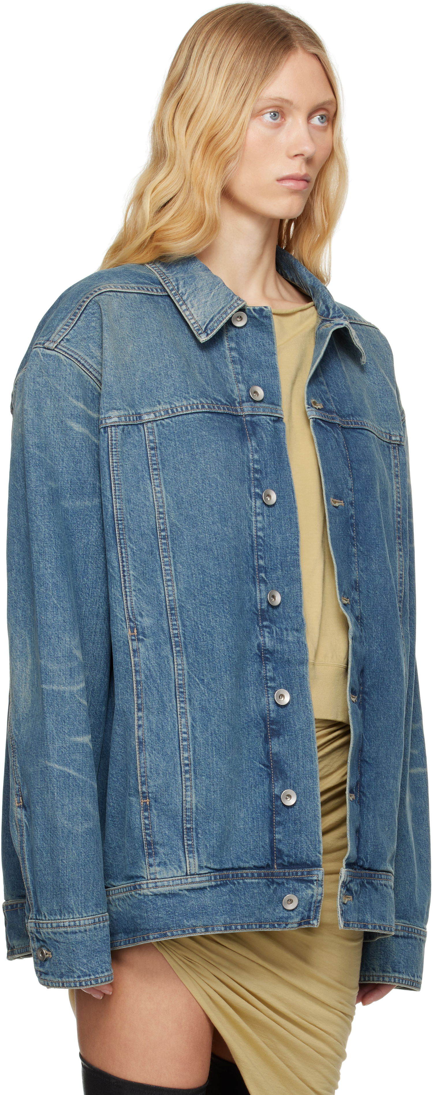 Bunda Rick Owens Rick Owens DRKSHDW Hollywood Jumbo Worker Denim Jacket Modrá | DS01E3706 DWB, 1