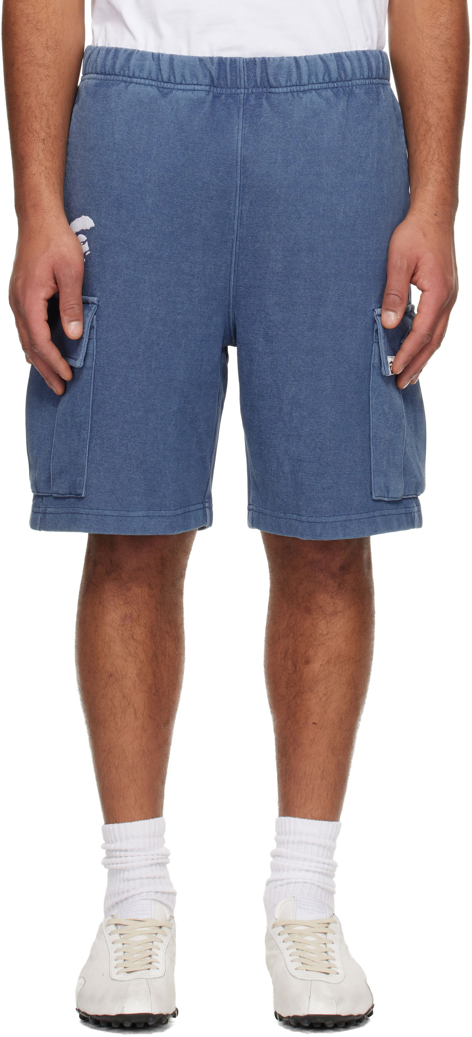 Šortky AAPE by A Bathing Ape Moonface Logo Cargo Sweat Shorts Modrá | AAPSPMC605XXNNYX, 0