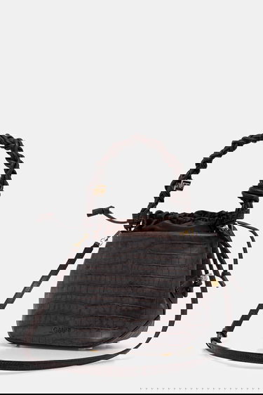 Kabelka GANNI Bou Braided Handle Crocodile-Embossed Drawstring Bucket Bag Hnedá | A6697, 2