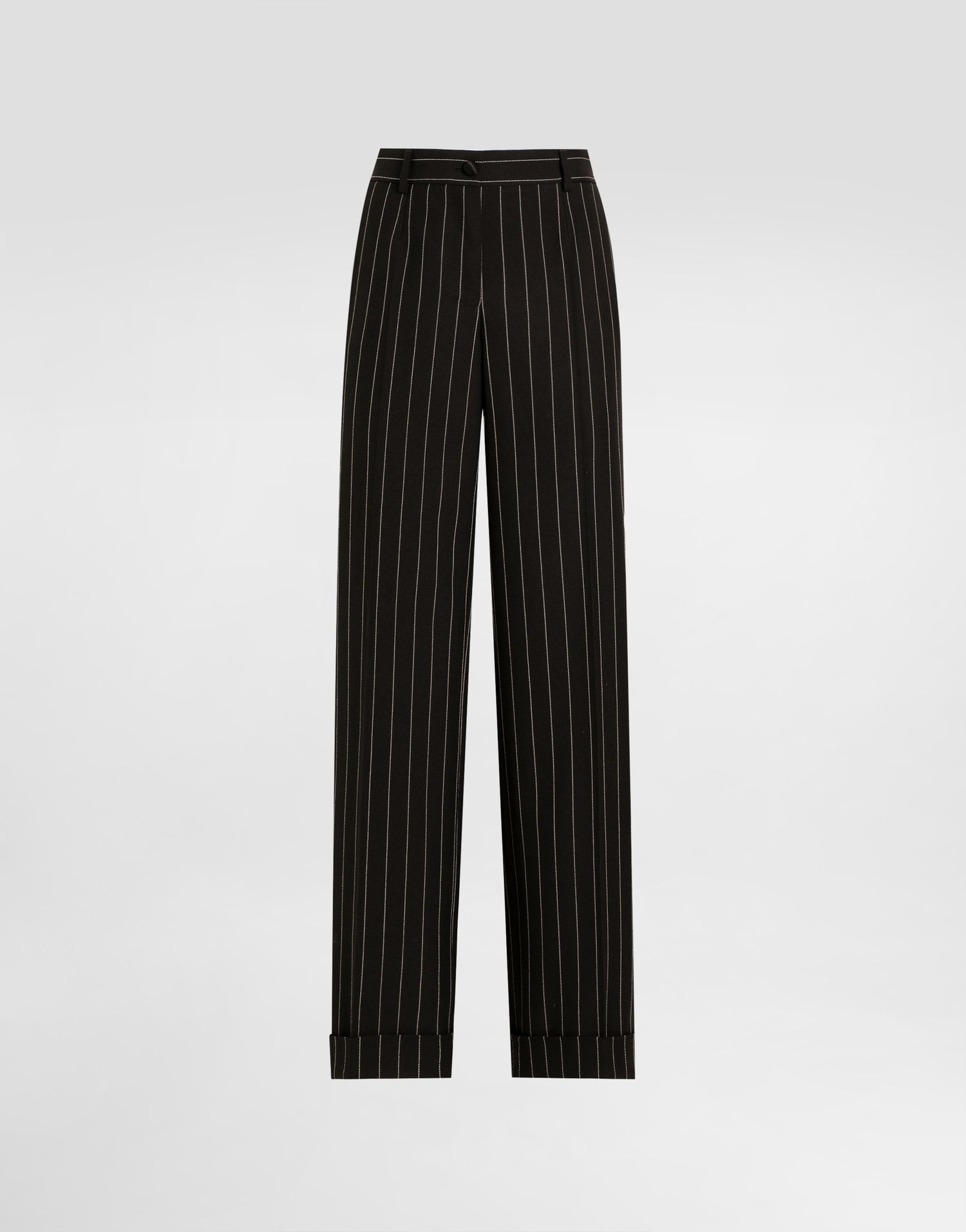 Nohavice Dolce & Gabbana Dolce & Gabbana Straight-Leg Pinstripe Wool Pants with Turn-Ups Čierna | FTDBVTFR22MS8051, 0