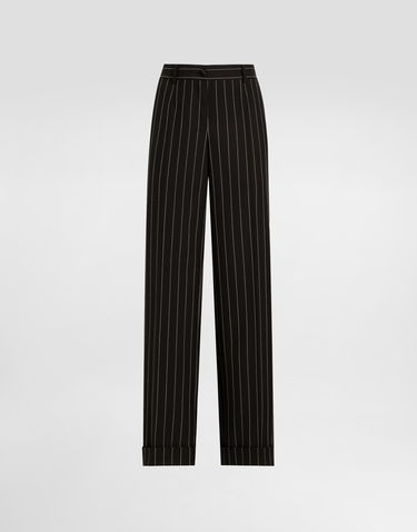 Nohavice Dolce & Gabbana Dolce & Gabbana Straight-Leg Pinstripe Wool Pants with Turn-Ups Čierna | FTDBVTFR22MS8051, 0