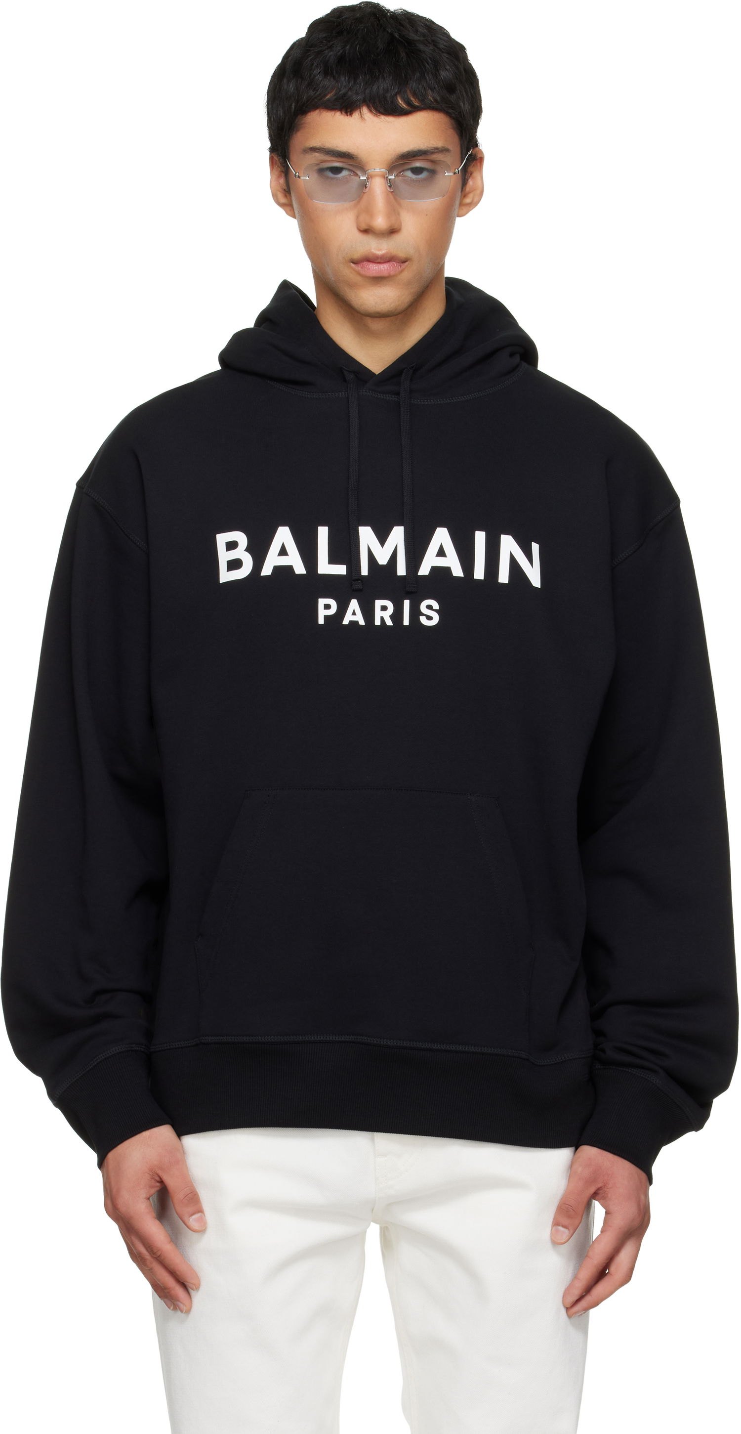Mikina Balmain Balmain Printed Cotton Hoodie Čierna | GH1JR007BD45, 0