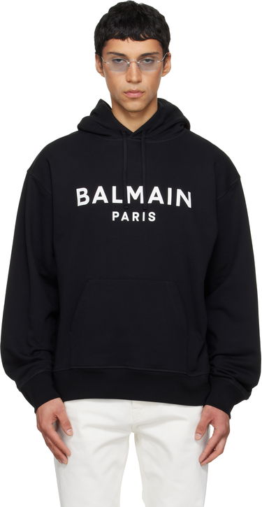 Mikina Balmain Balmain Printed Cotton Hoodie Čierna | GH1JR007BD45, 0