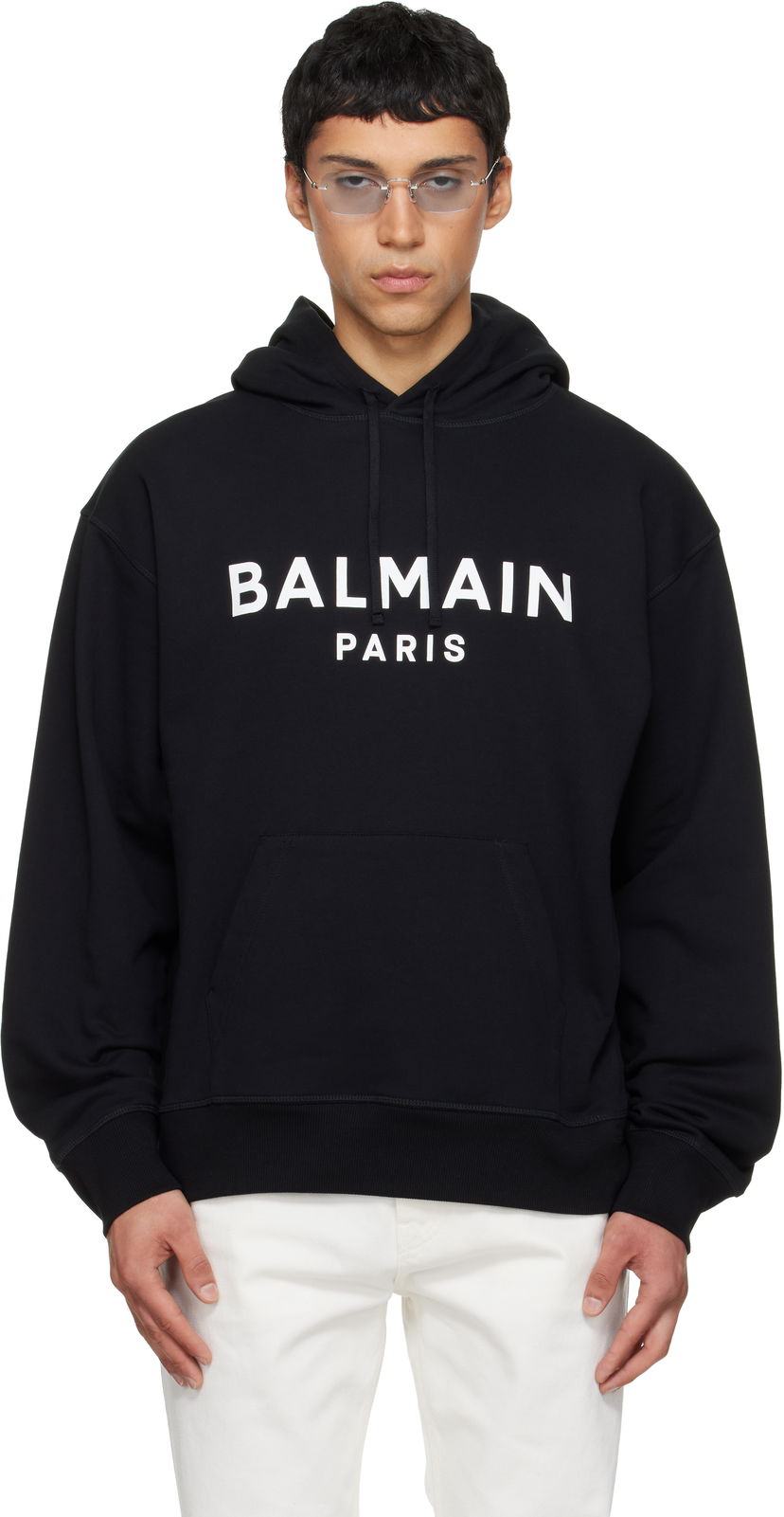 Mikina Balmain Balmain Printed Cotton Hoodie Čierna | GH1JR007BD45