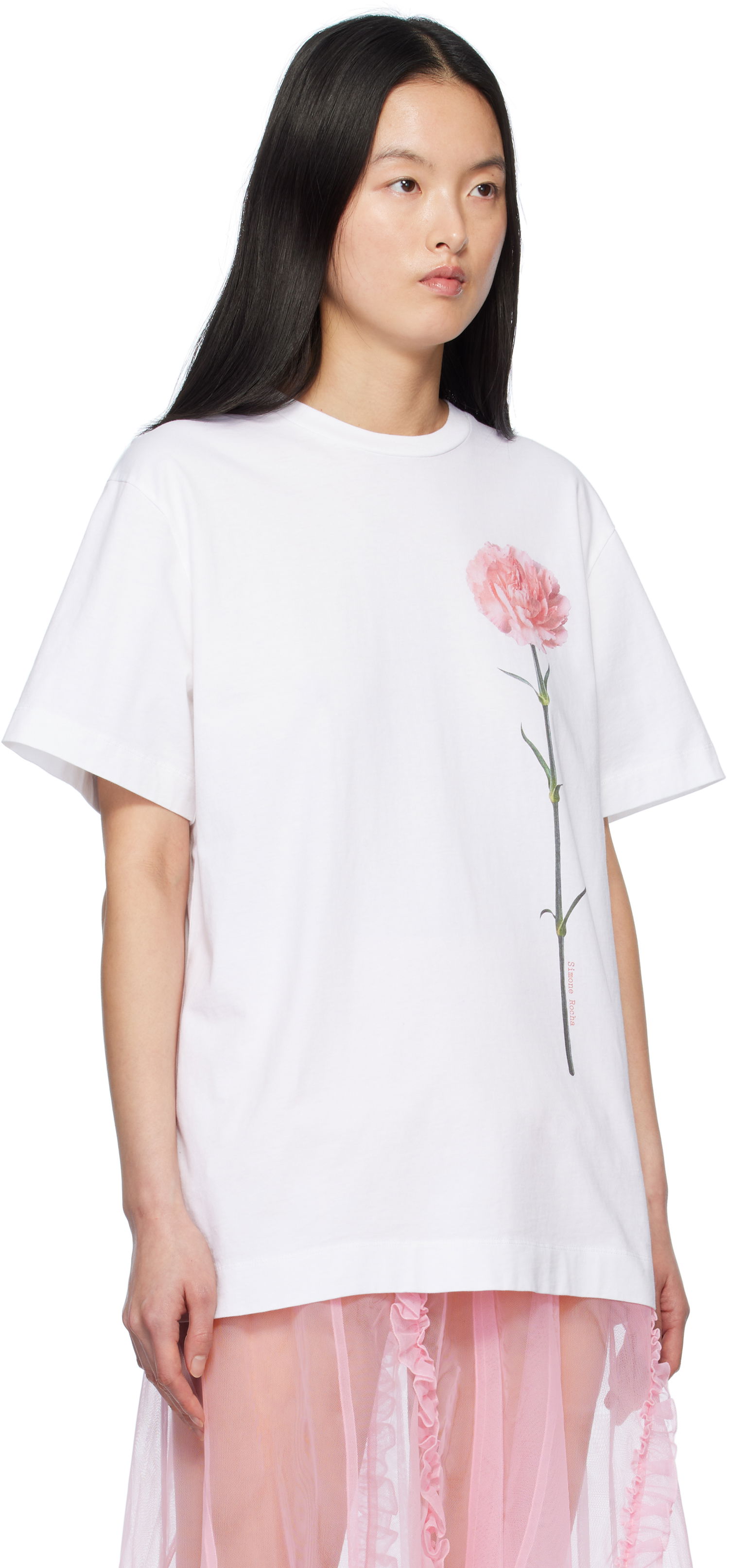 Tričko Simone Rocha Simone Rocha Carnation Print T-Shirt Biela | 5195P32A-W 0569, 1