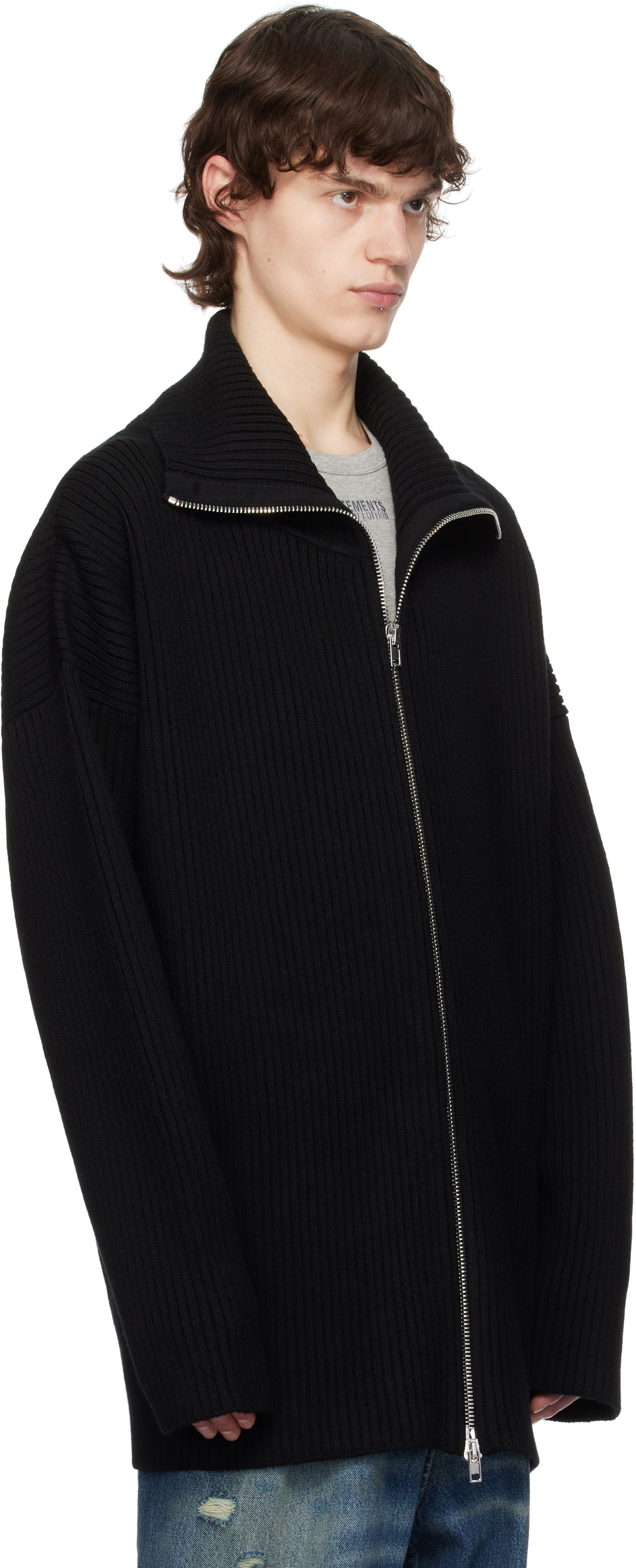 Sveter VETEMENTS VETEMENTS Zip-Up Ribbed Knit Sweater Čierna | UA66KN170B, 1