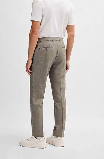 Nohavice BOSS Slim-Fit Micro-Patterned Virgin Wool Trousers Šedá | 50535045, 1