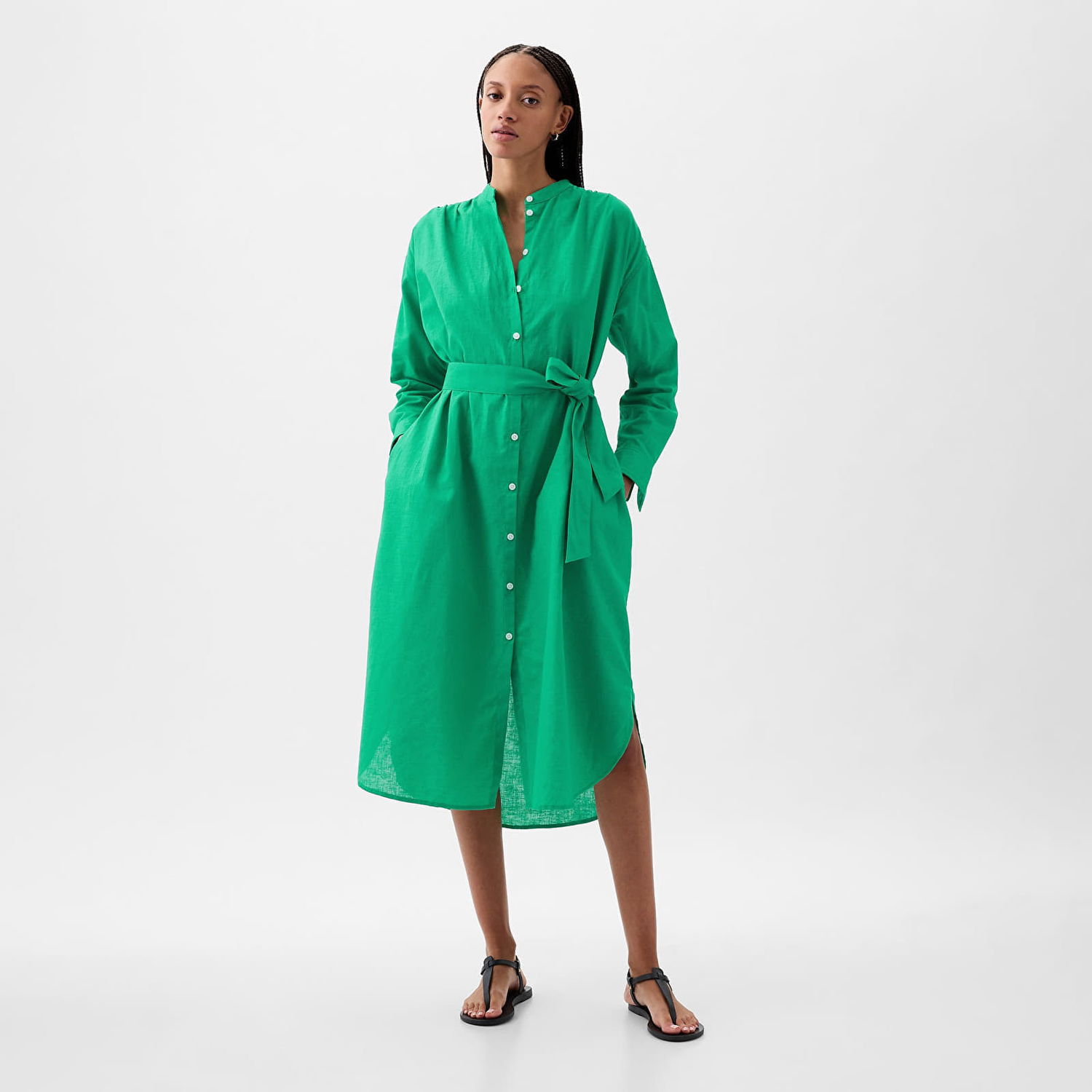 Šaty GAP Dresses Longsleeve Linen Maxi Dress Simply Green Zelené | 857614-03, 0