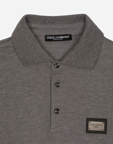 Polo tričko Dolce & Gabbana Cotton Piqué Polo-shirt With Branded Tag Šedá | G8PL4TG7F2HS8291, 2