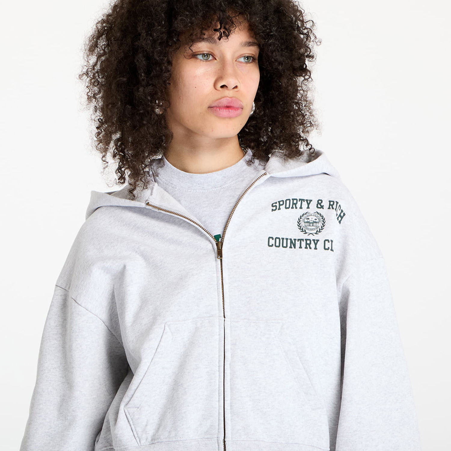 Mikina Sporty & Rich Sporty & Rich Varsity Crest Cropped Zip Hoodie Šedá | ST068606218GY03, 1