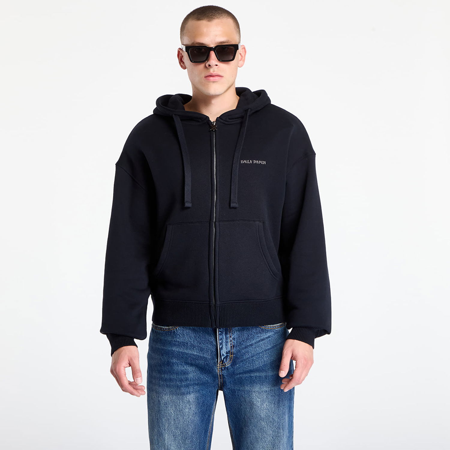 Mikina DAILY PAPER Sweatshirt Boxy Zip Up Hoodie Black Čierna | 2521072, 0