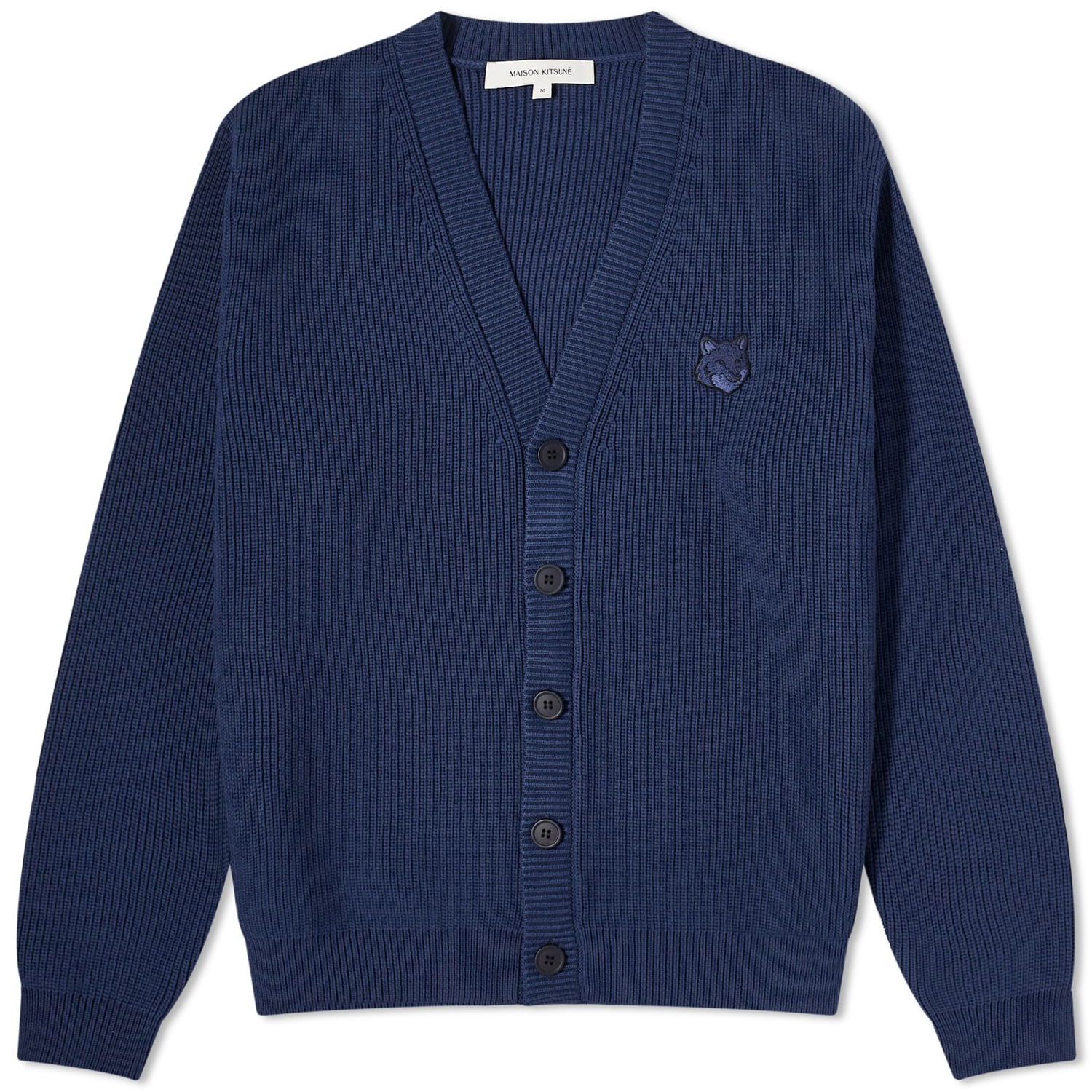 Sveter MAISON KITSUNÉ Maison Kitsuné Bold Fox Head Ribbed Cardigan Navy | MM00506KT1098-P476, 0