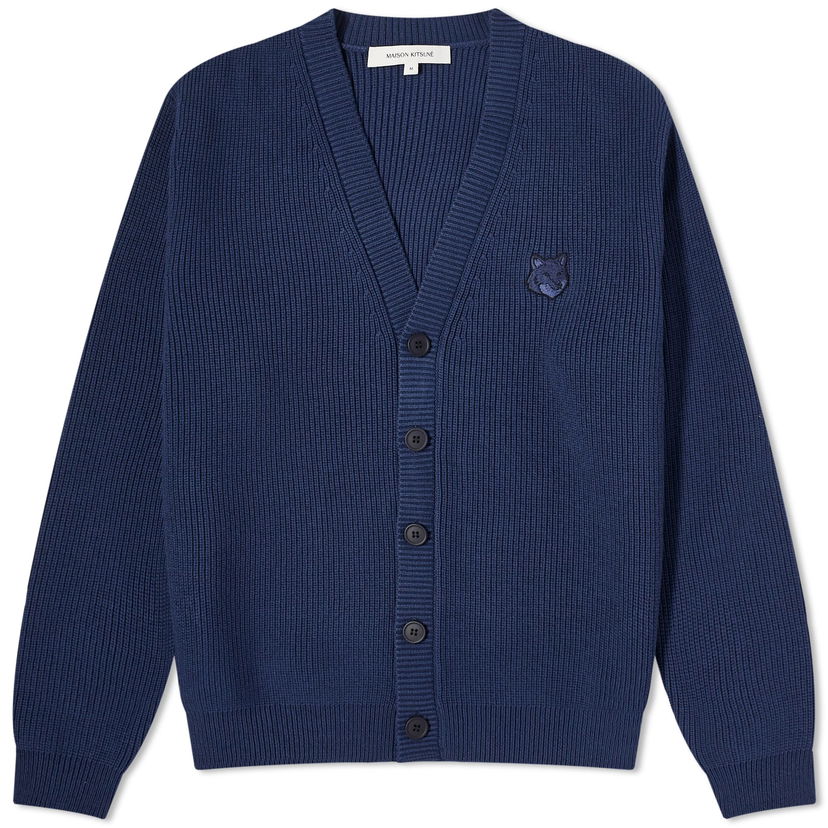 Sveter MAISON KITSUNÉ Maison Kitsuné Bold Fox Head Ribbed Cardigan Navy | MM00506KT1098-P476