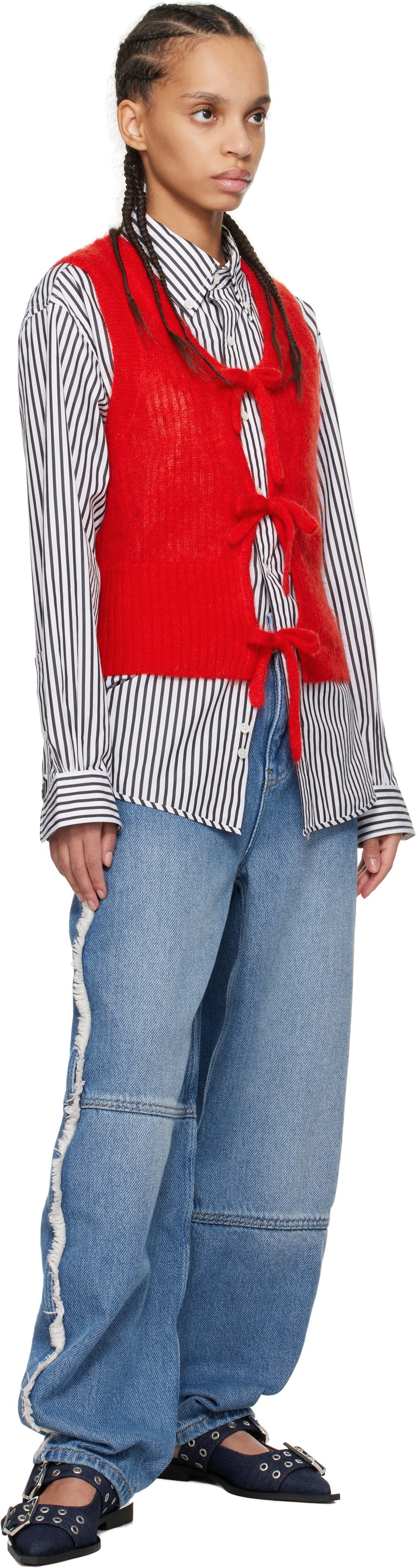 Ganni Stary Frayed Wide-Leg Jeans