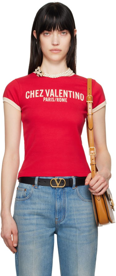 Tričko Valentino Valentino Chez Print Cotton Jersey T-Shirt Červená | 6B3MG24D970, 0