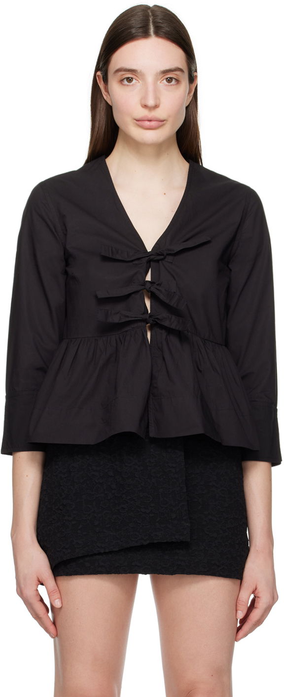 Košeľa GANNI Tie Front Peplum Blouse Čierna | F9001, 0