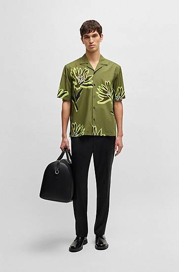 Košeľa BOSS Relaxed Fit Floral Print Cotton Shirt Zelené | 50540851, 1