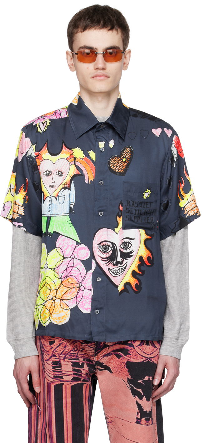 Košeľa PACCBET Drawings Short Sleeve Button Up Shirt Navy | PACC12B005, 0