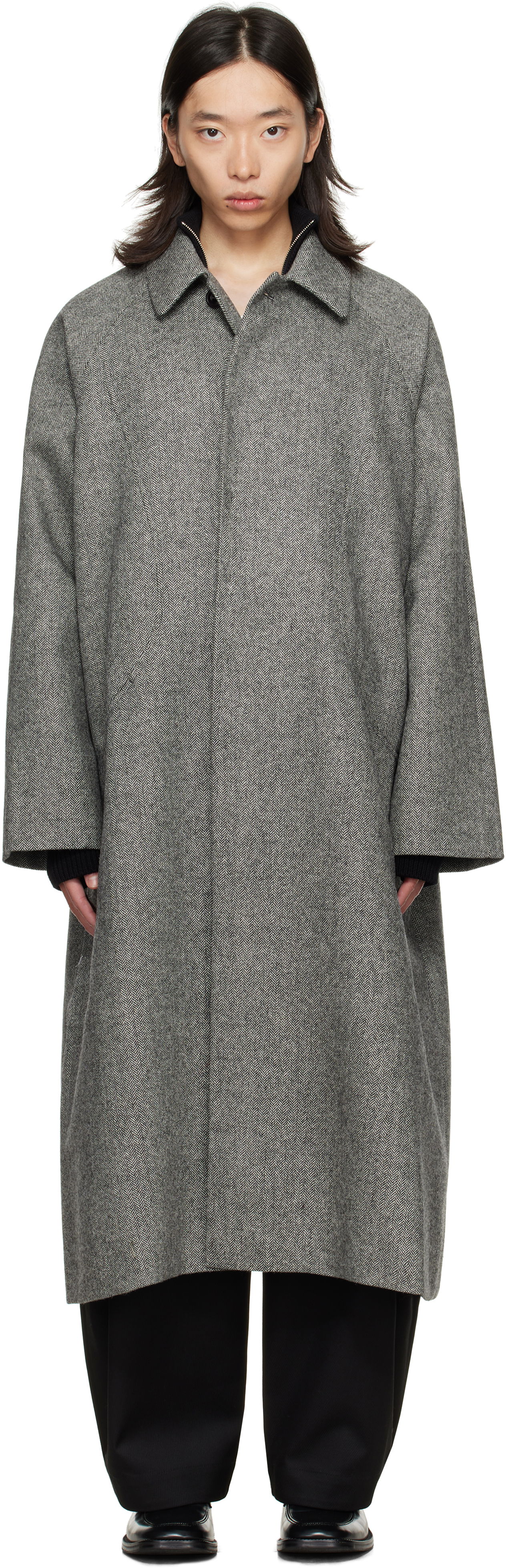 Kabáty sage NATION SAGE NATION Takeshi Herringbone Coat Šedá | S028 TAKESHI COAT WOOL BLACK A, 0