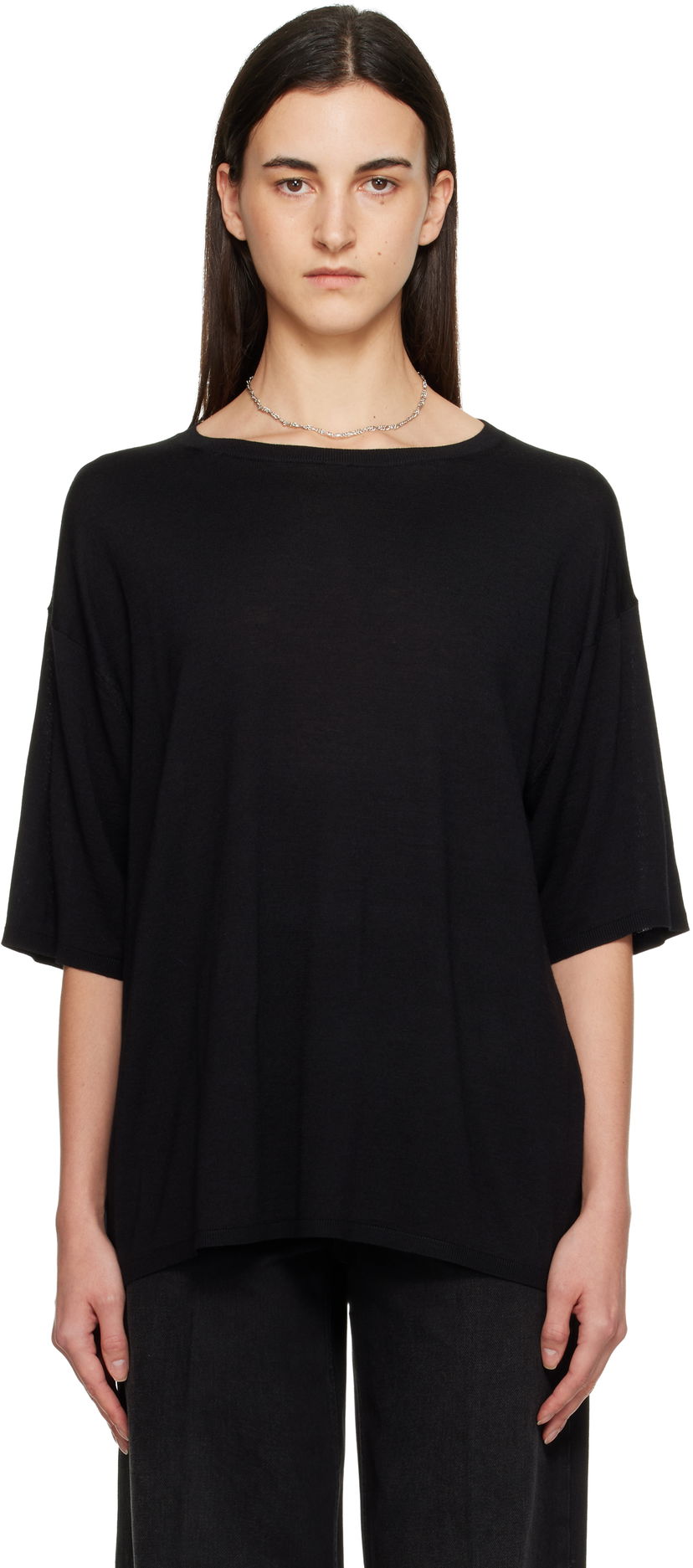 Tričko TOTEME Longline Knit T-shirt Čierna | 254-WRT0620-YA0211