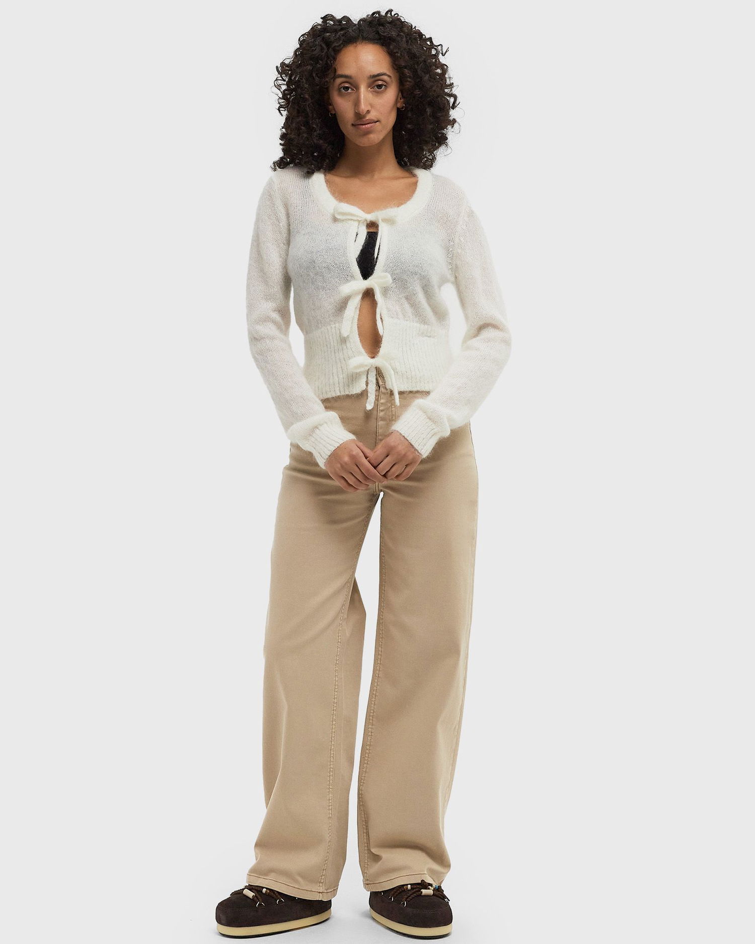 Sveter GANNI Tie String Light Mohair Cardigan Biela | K2343-135, 1