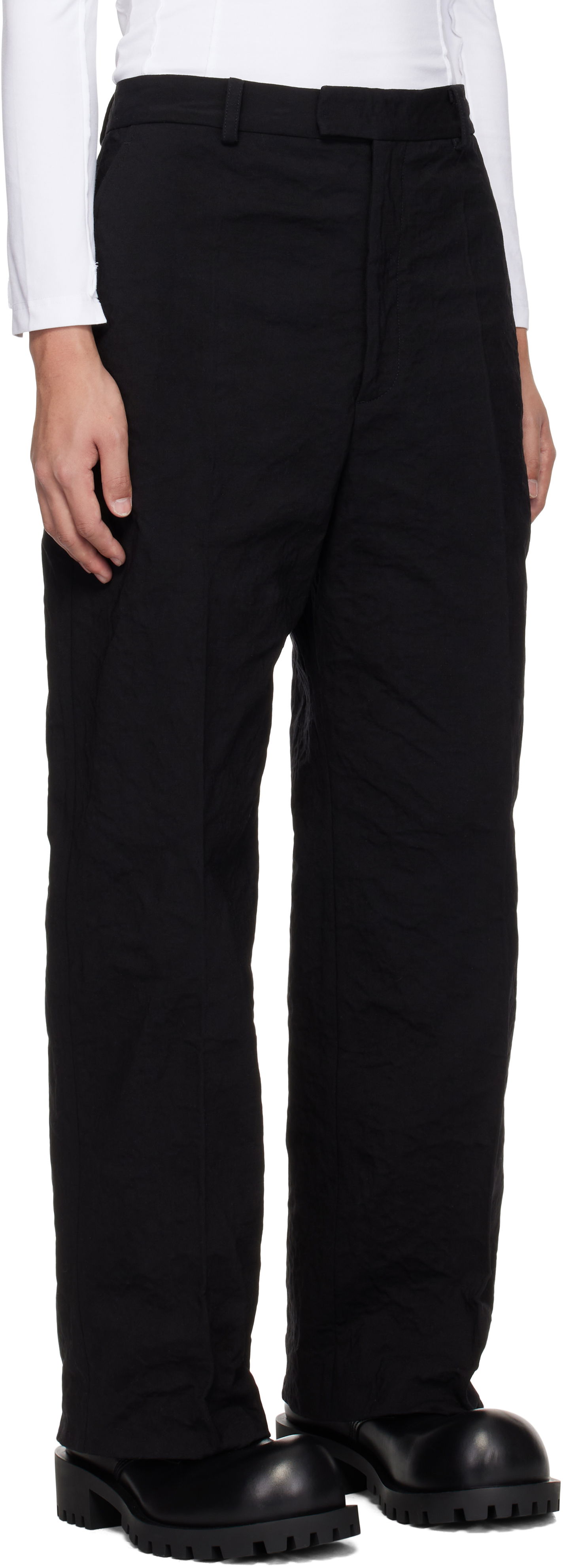 Nohavice VETEMENTS Vetements Metalized Wrinkled Tailored Trousers Čierna | UA66PA110B, 1