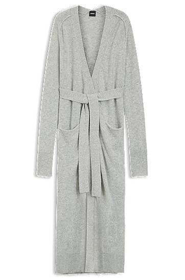 Sveter BOSS Longline belted cardigan in cashmere Šedá | 50550488