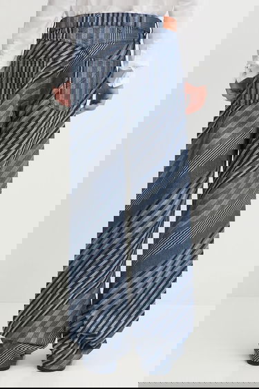 Džínsy KENZO Kenzo Diagonal Stripe Turn Up Wide Fit Jeans Modrá | FF65DP4216Z1, 2