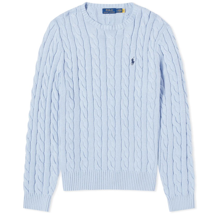 Sveter Polo by Ralph Lauren Cotton Cable Crewneck Modrá | 710775885503