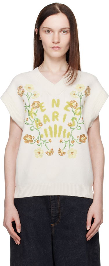 Sveter KENZO Jungle Flower Knit Vest Biela | FF52PU4943CN, 0