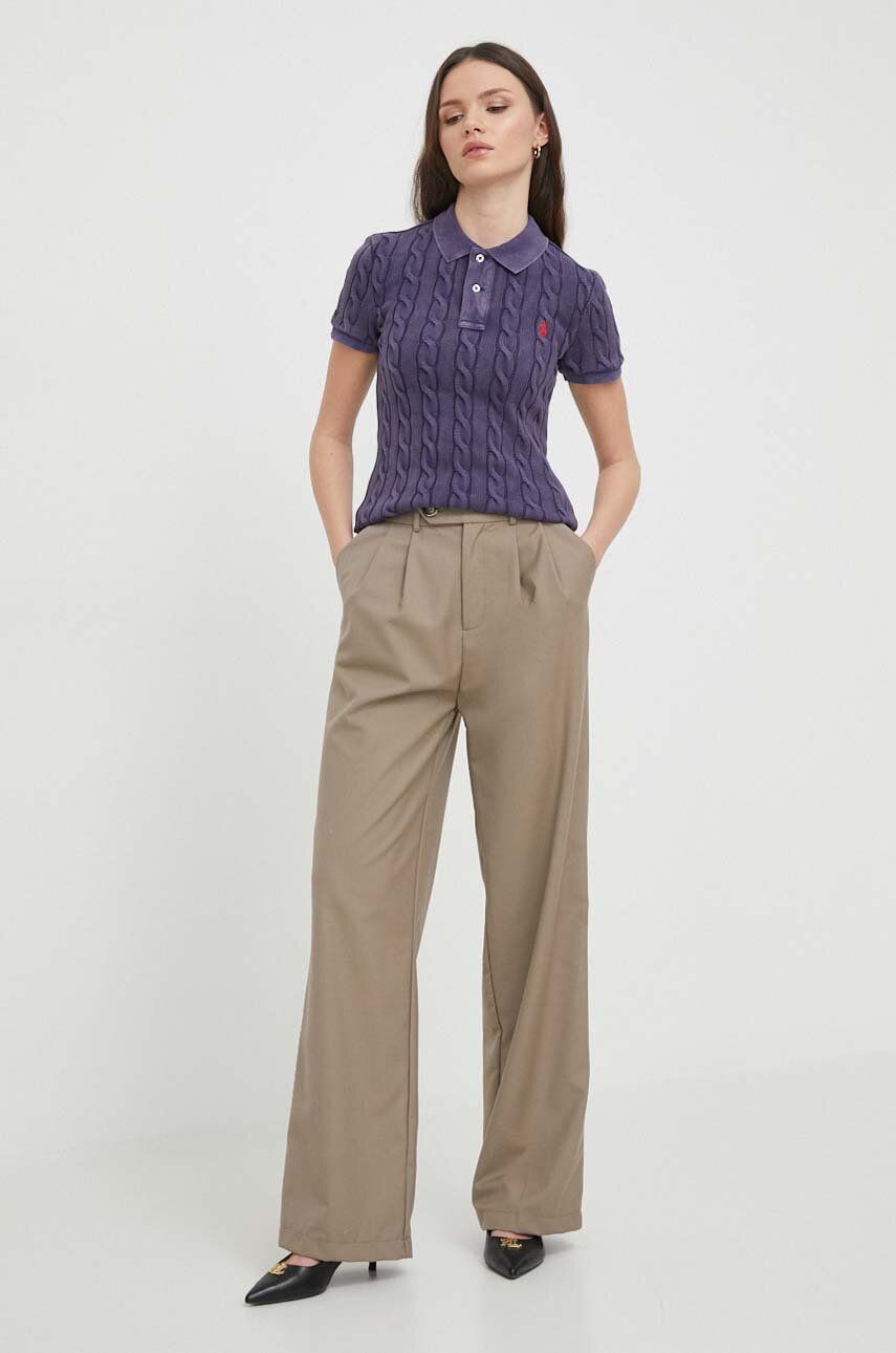 Polo tričko Polo by Ralph Lauren Cable Knit Polo Shirt Fialová | 211943010, 1