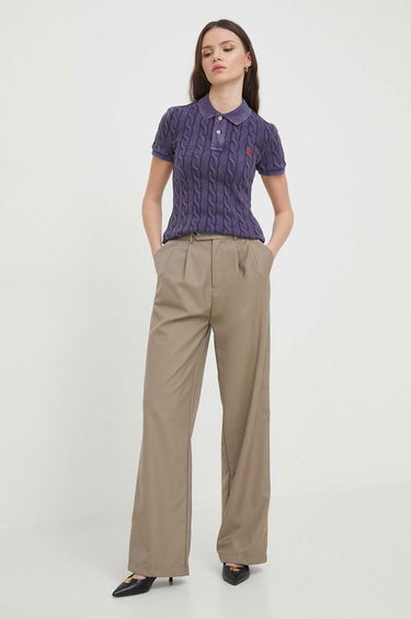 Polo tričko Polo by Ralph Lauren Cable Knit Polo Shirt Fialová | 211943010, 1