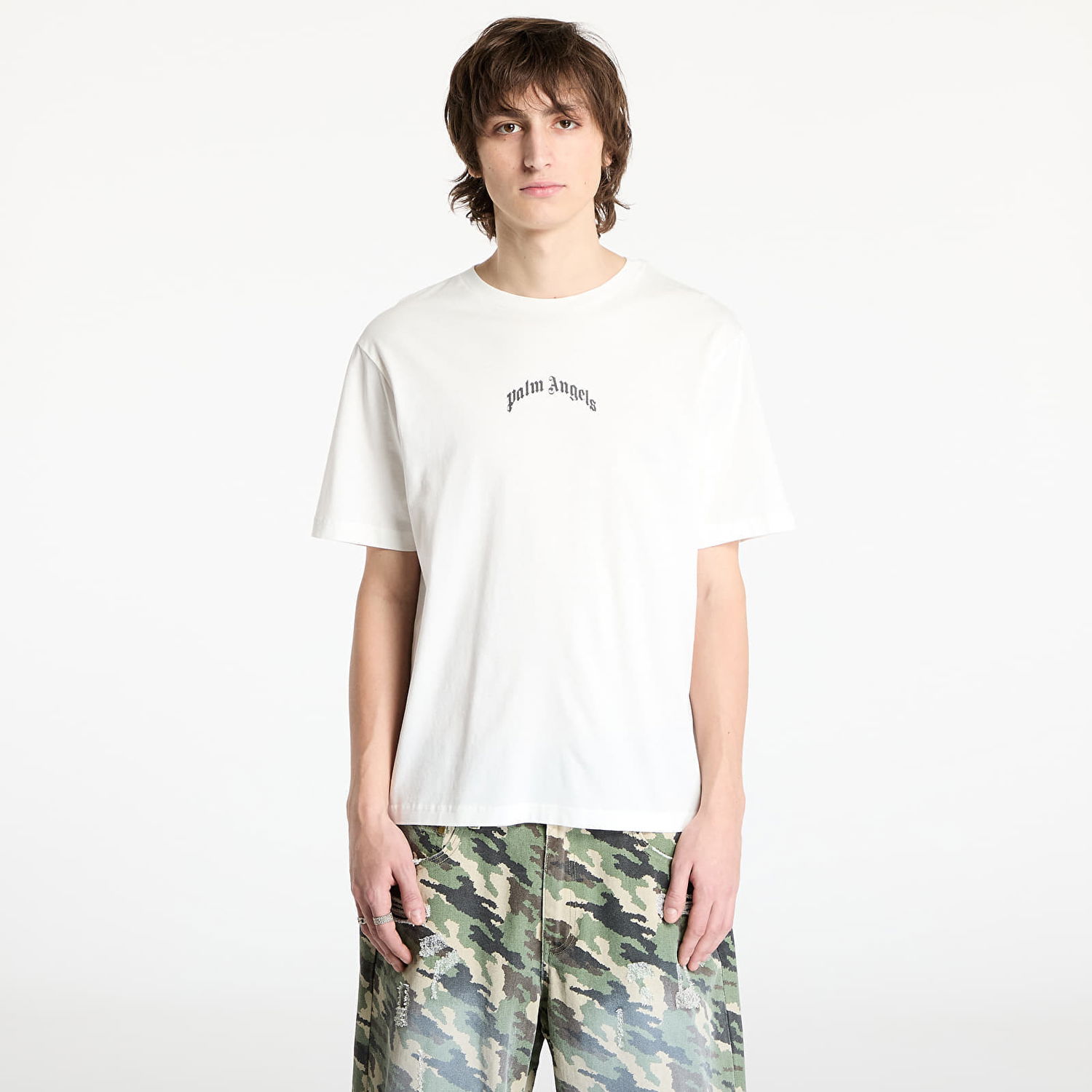Tričko Palm Angels Back Curved Logo Slim Tee Off White/ Black Biela | PMAA089S25JER0040310, 0