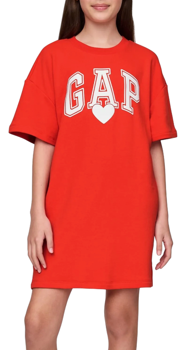Šaty GAP T-Shirt Dress with Logo and Heart Print Červená | 781767-00, 0