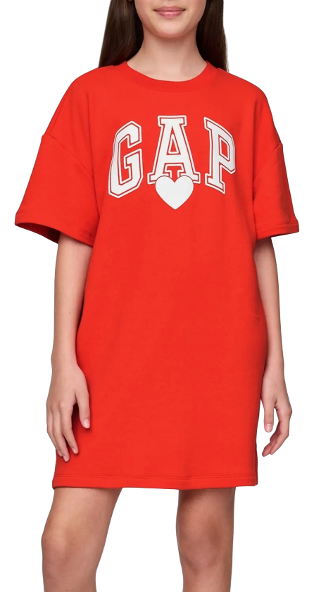 Šaty GAP T-Shirt Dress with Logo and Heart Print Červená | 781767-00